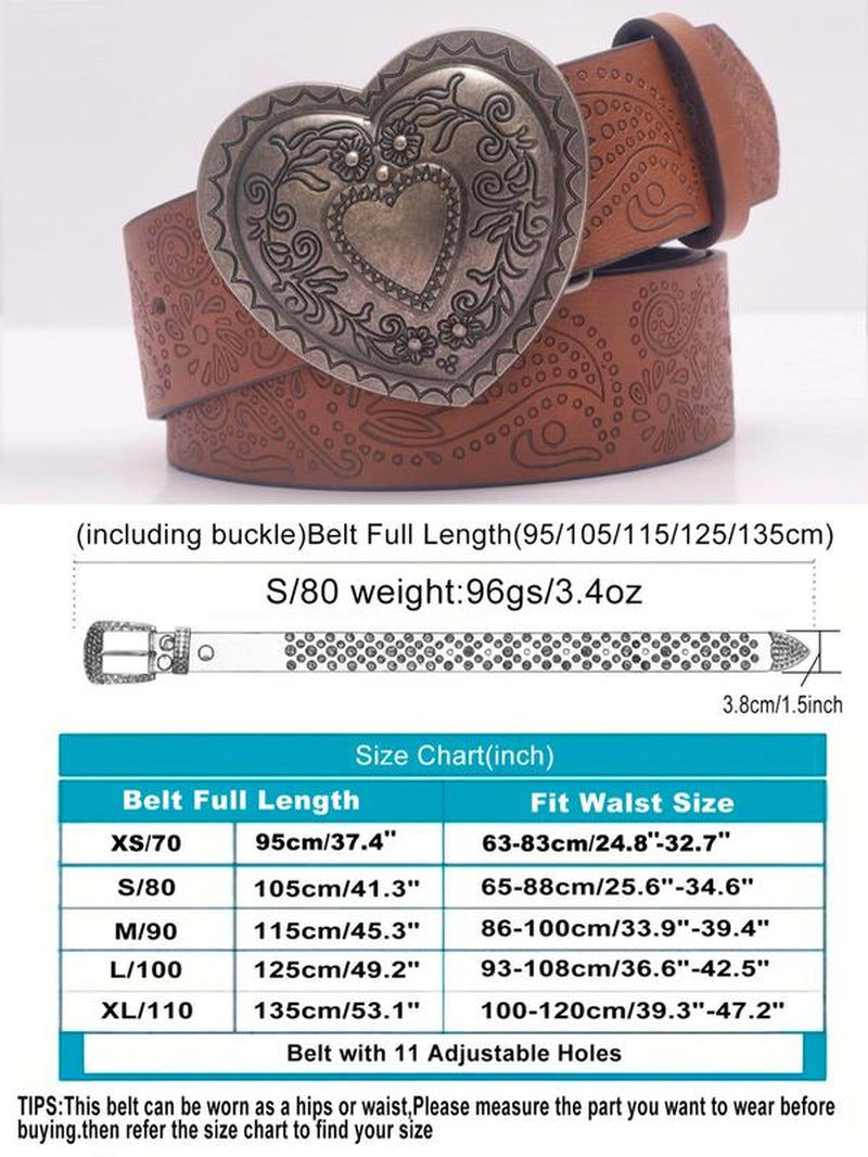 Fashionable Heart Shaped Pu Leather Belt, Western Style Bowknot Skull Buckle Decor Belt for Women, Casual Trendy Cowgirl Accessories for Daily Wear