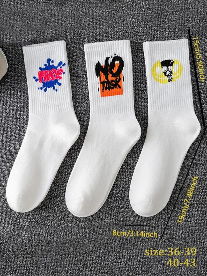Unisex'S 5 Pairs Random Print Crew Socks, National Day Offers, Casual Moisture Wicking Socks, Soft Comfy Breathable Socks for All Seasons Daily Wear