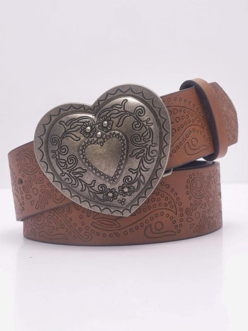 Fashionable Heart Shaped Pu Leather Belt, Western Style Bowknot Skull Buckle Decor Belt for Women, Casual Trendy Cowgirl Accessories for Daily Wear