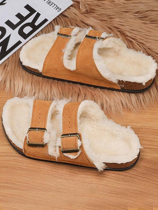 Women'S Fashionable Solid Color Plush Slippers, 2024 New Style Casual Comfortable Home Slippers, Fluffy Soft Slippers for Indoor & Outdoor Wear