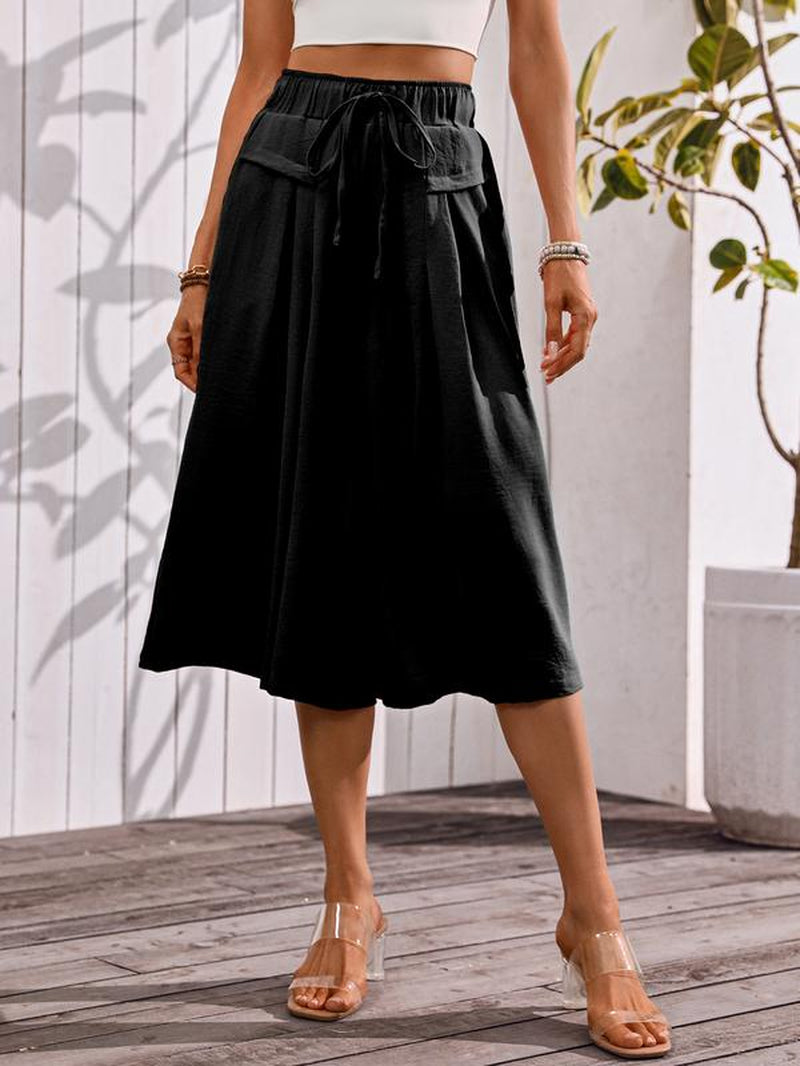 Capris Pants for Women Wide Leg Pants Flowy Elastic Waist Comfy Lounge Casual Palazzo Trousers with Pockets Comfort Comfortable Fit Loose