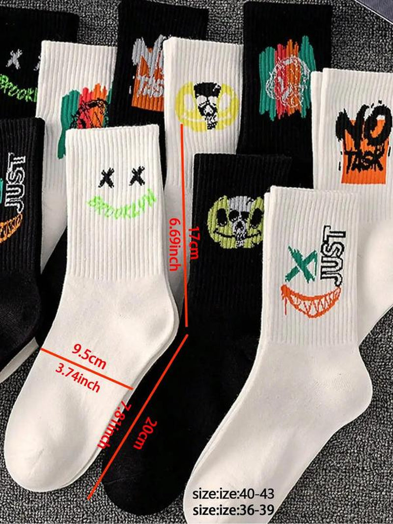 Unisex'S 5 Pairs Random Print Crew Socks, National Day Offers, Casual Moisture Wicking Socks, Soft Comfy Breathable Socks for All Seasons Daily Wear